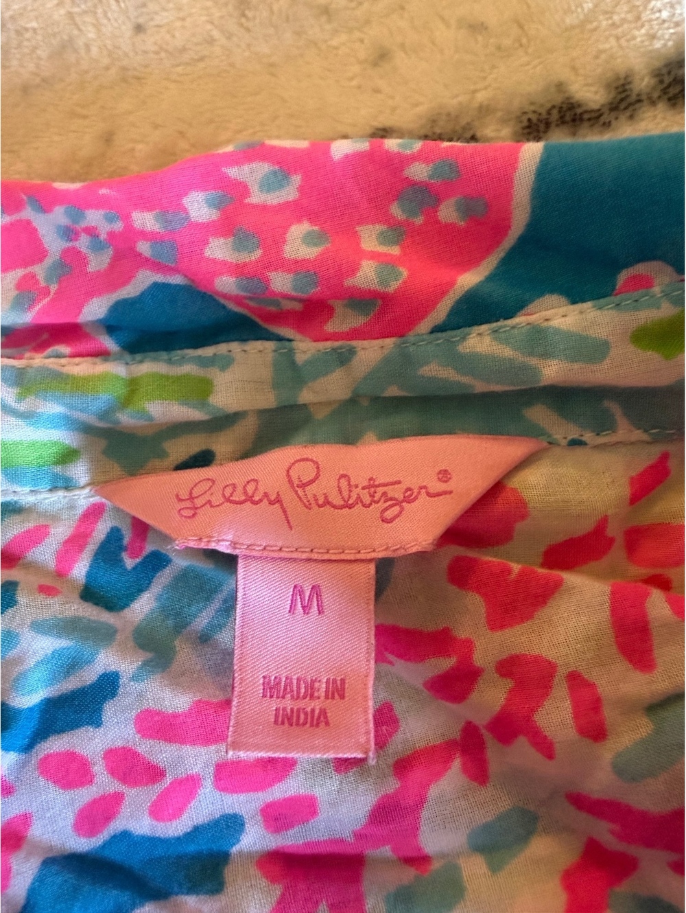 Lilly Pulitzer Vibrant Pink and Blue Floral Print Tunic Shirt Dress Medium - Picture 3 of 3